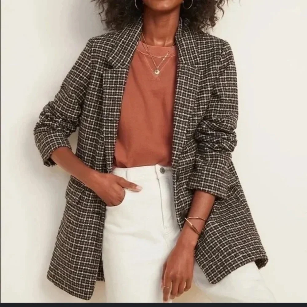 Old navy plaid checker blazer brown black beige size S new office career